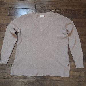 V-Neck Knit Sweater in Beige